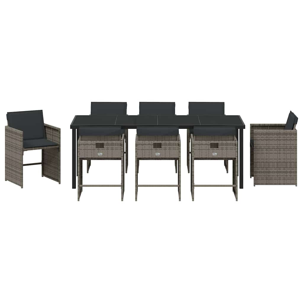Garten Essgruppe 9 pcs Grau Poly-Rattan