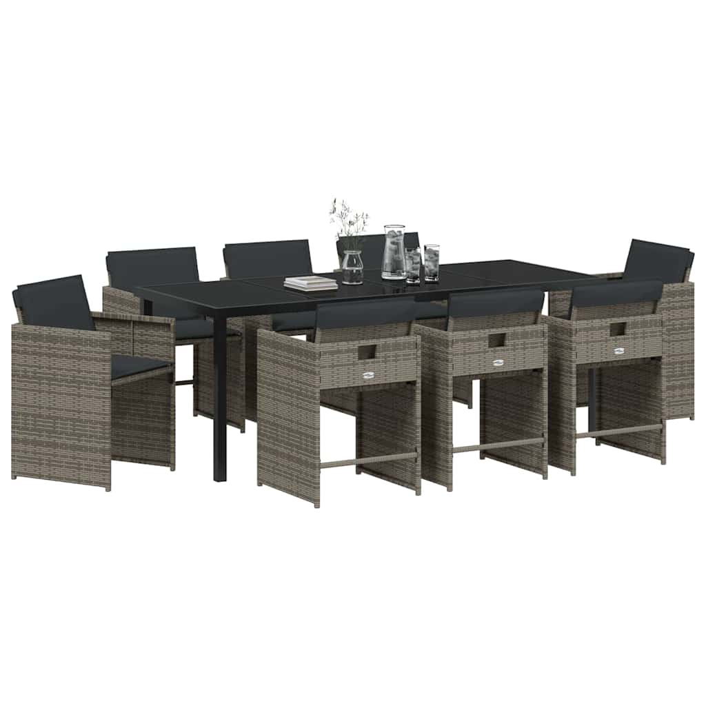 Garten Essgruppe 9 pcs Grau Poly-Rattan
