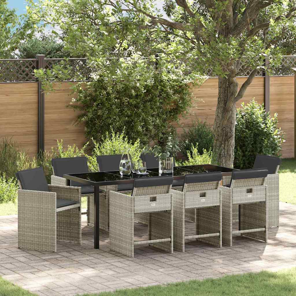 Garten Essgruppe 9 pcs Hellgrau Poly-Rattan