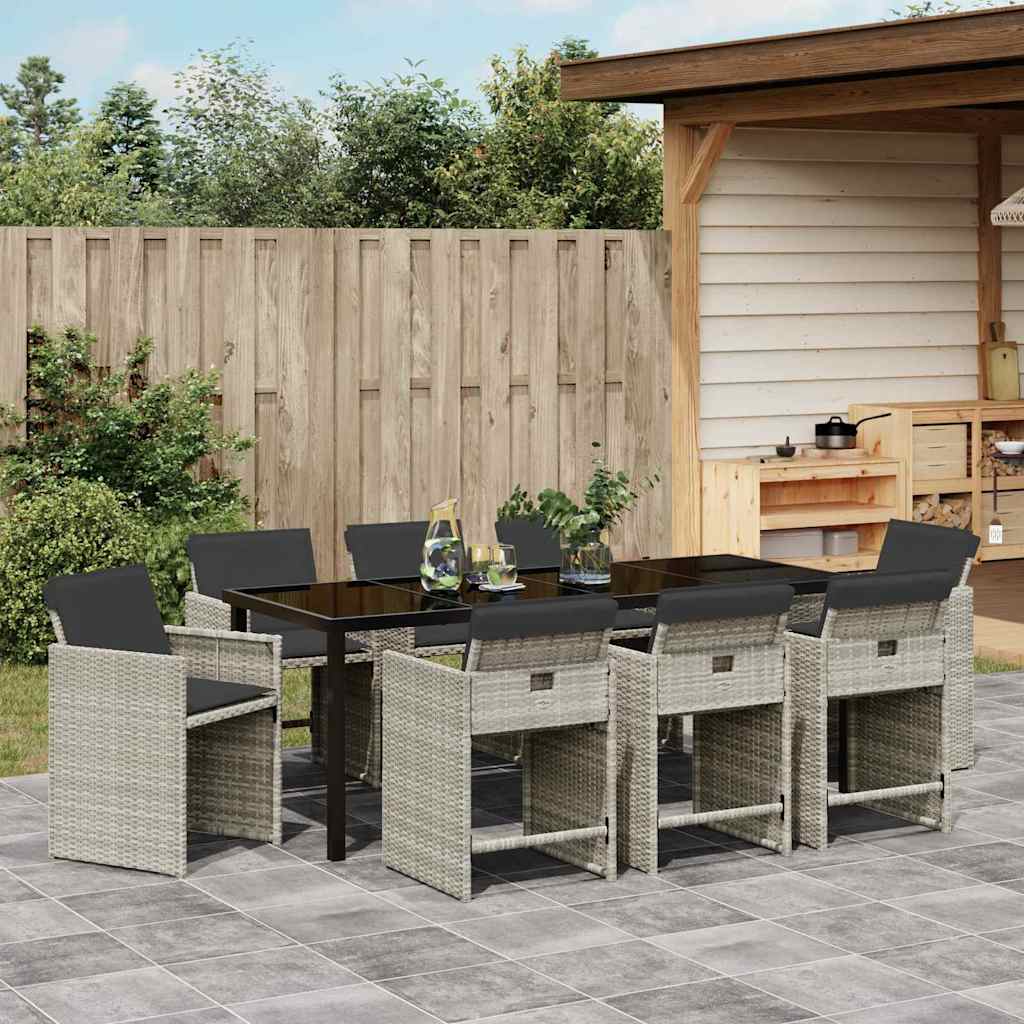 Garten Essgruppe 9 pcs Hellgrau Poly-Rattan