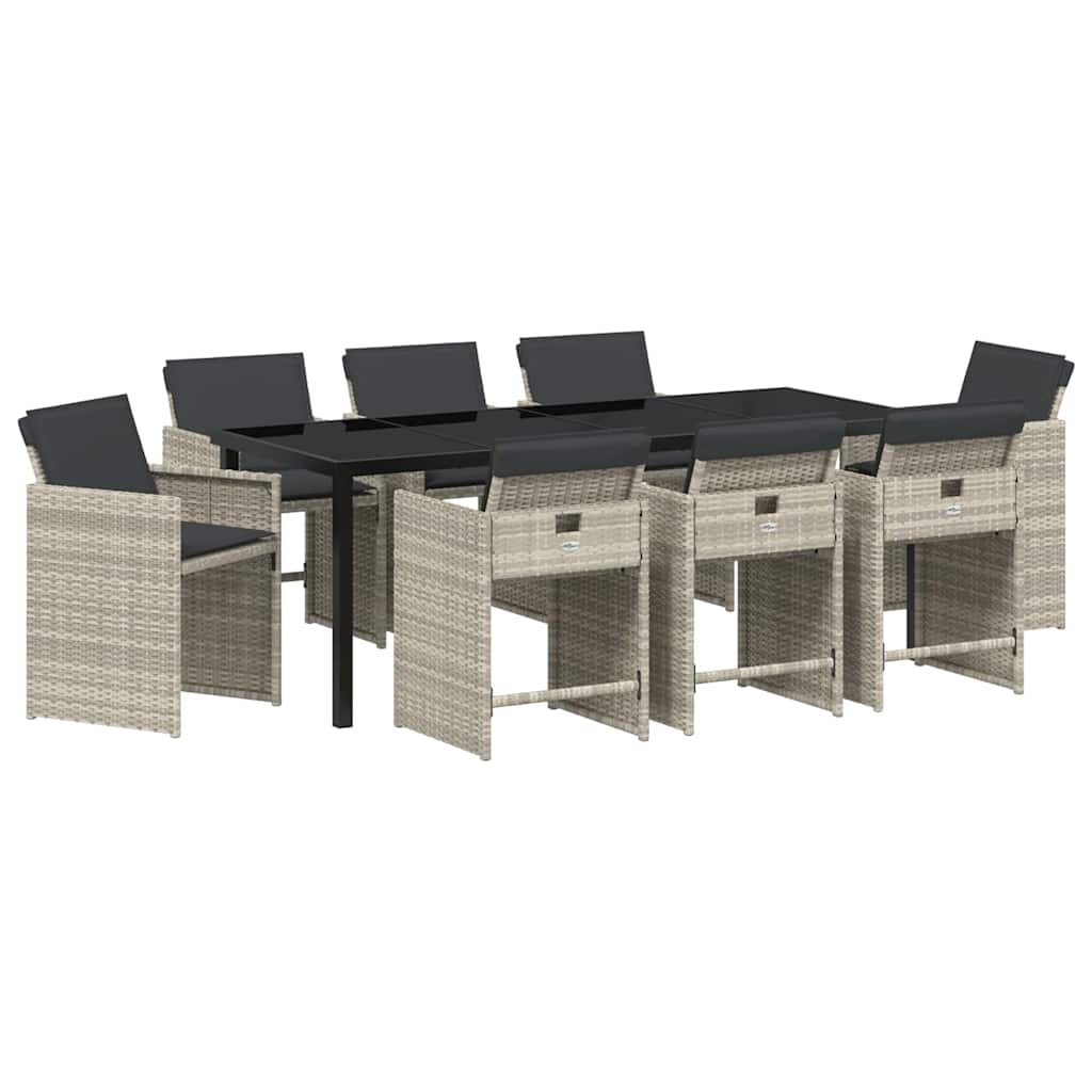 Garten Essgruppe 9 pcs Hellgrau Poly-Rattan