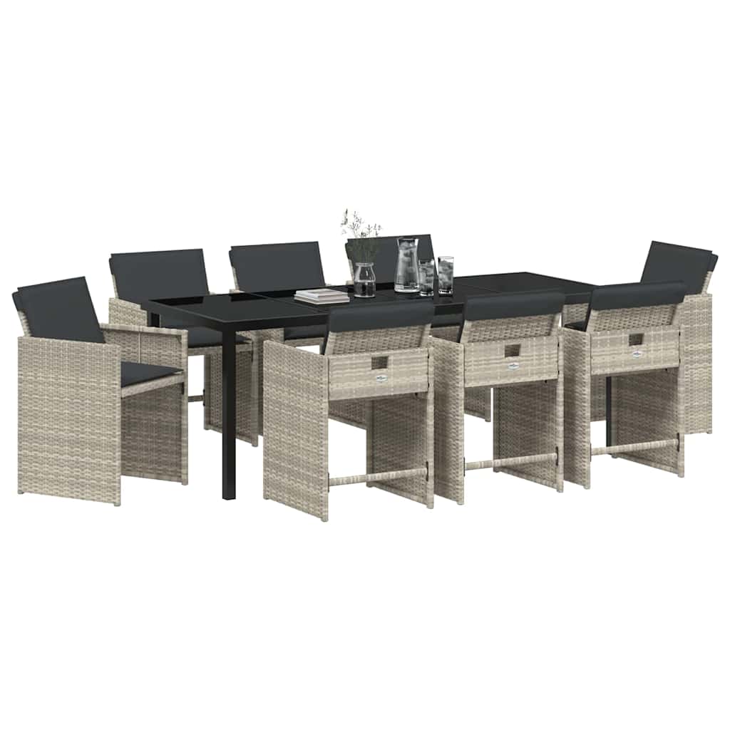 Garten Essgruppe 9 pcs Hellgrau Poly-Rattan