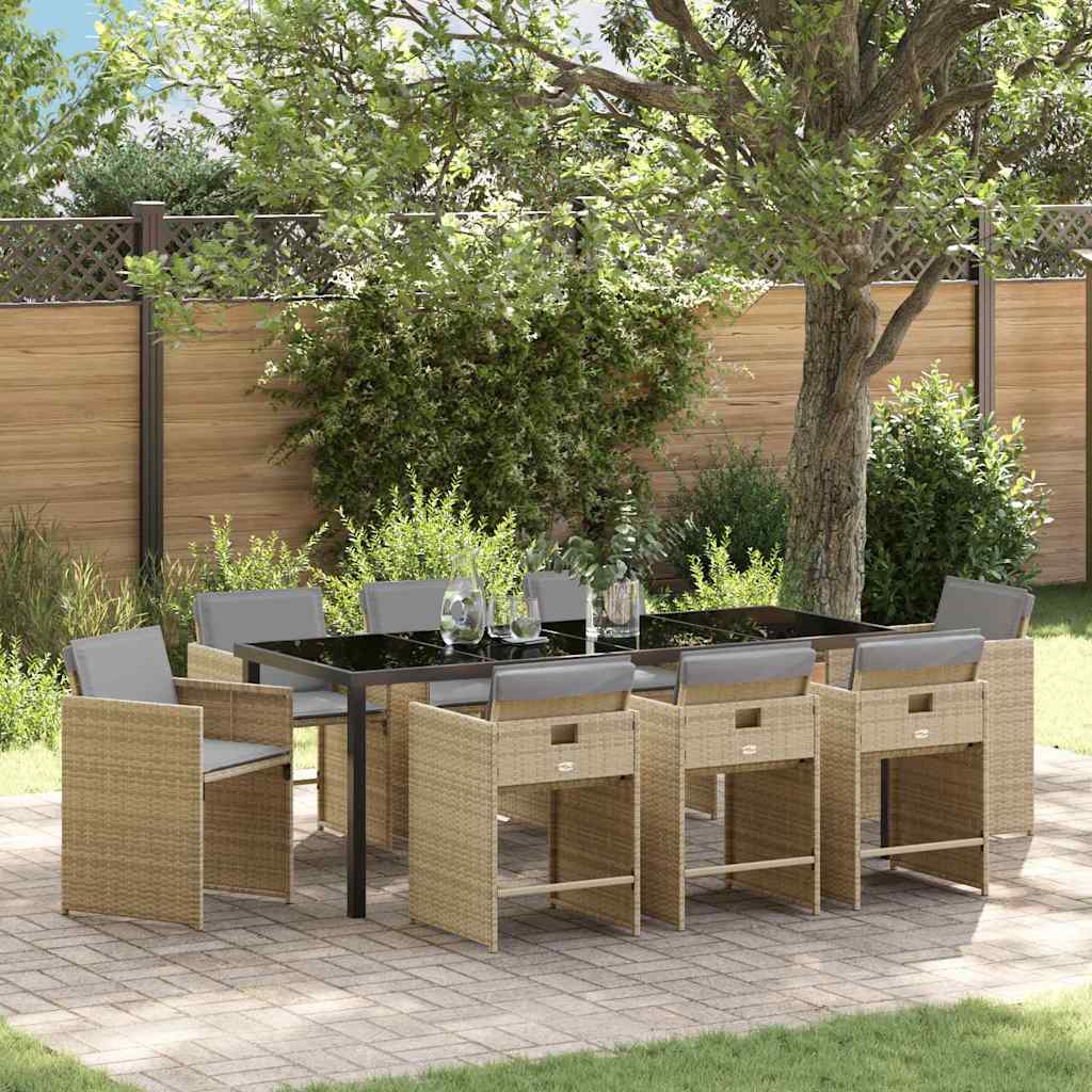 Garten Essgruppe 9 pcs Beige Poly-Rattan