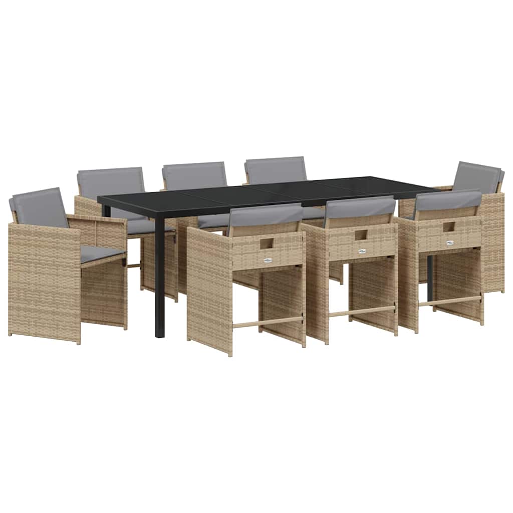 Garten Essgruppe 9 pcs Beige Poly-Rattan