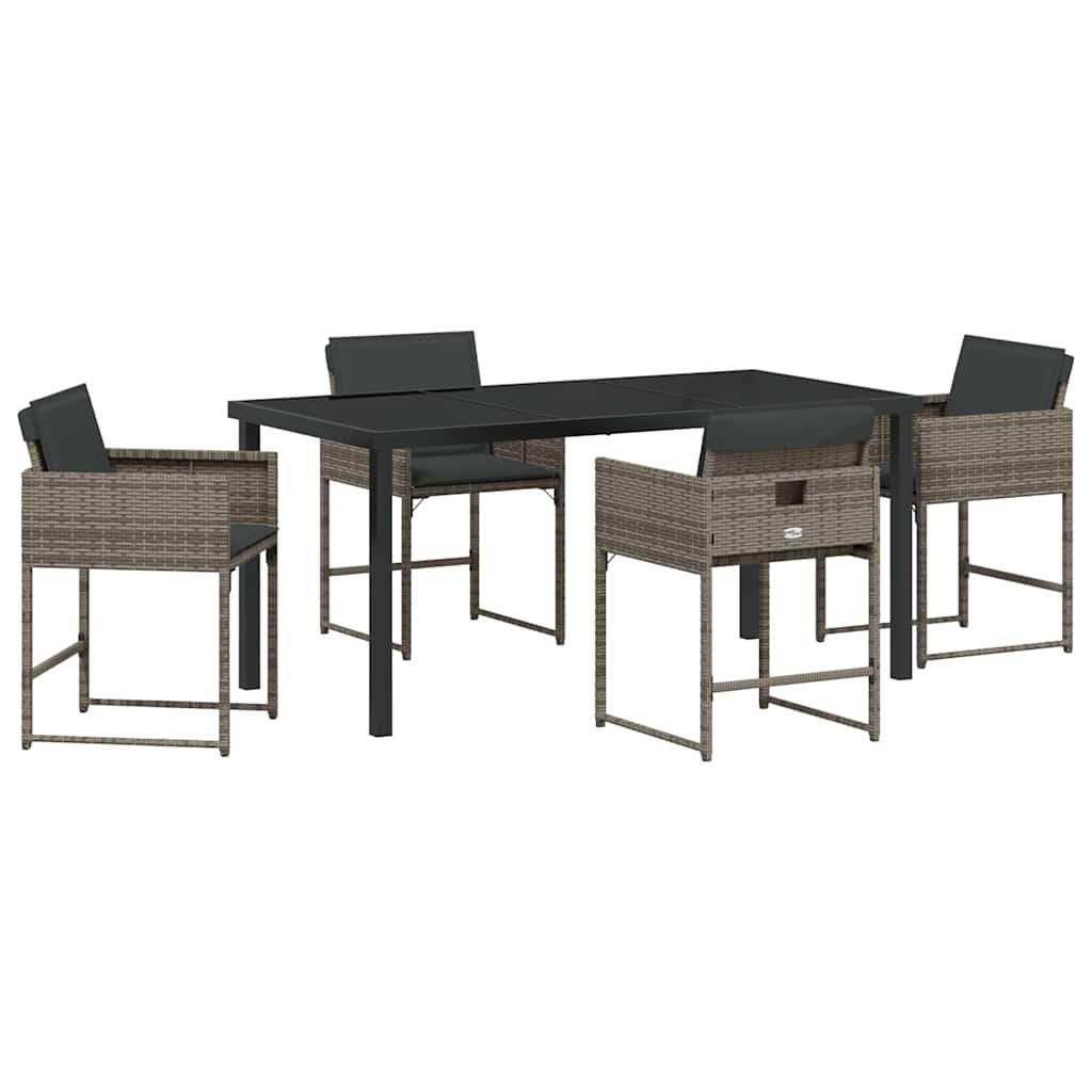 Garten Essgruppe 5 pcs Grau Poly-Rattan