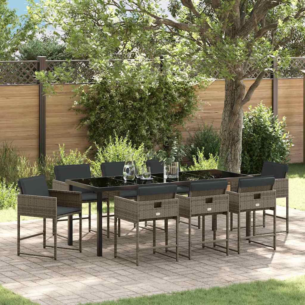 Garten Essgruppe 9 pcs Grau Poly-Rattan