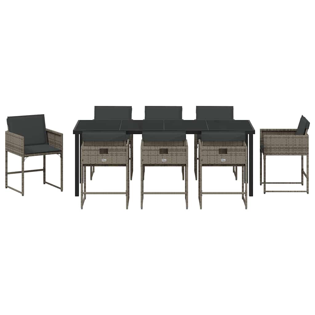 Garten Essgruppe 9 pcs Grau Poly-Rattan