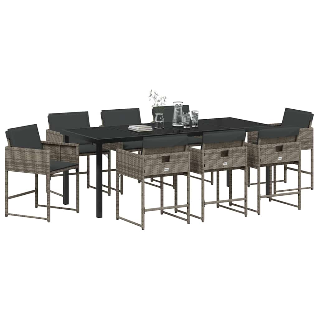 Garten Essgruppe 9 pcs Grau Poly-Rattan