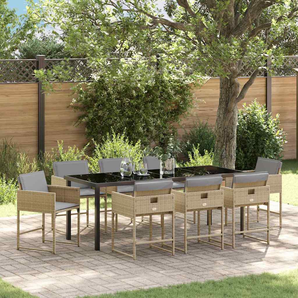 Garten Essgruppe 9 pcs Beige Poly-Rattan