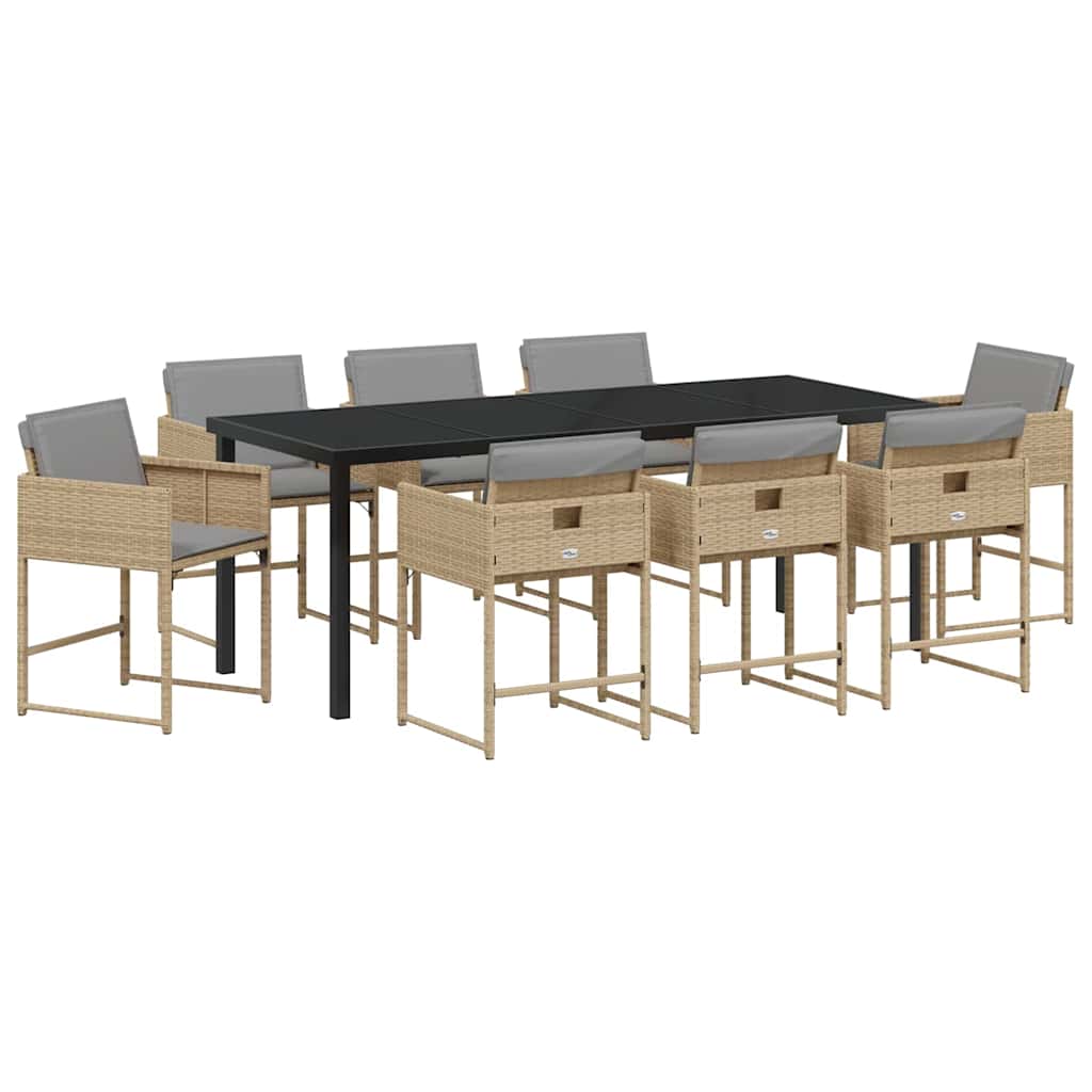 Garten Essgruppe 9 pcs Beige Poly-Rattan