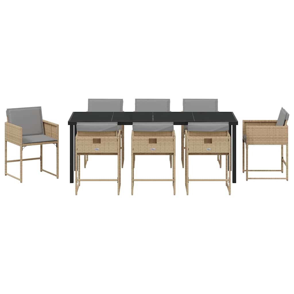 Garten Essgruppe 9 pcs Beige Poly-Rattan