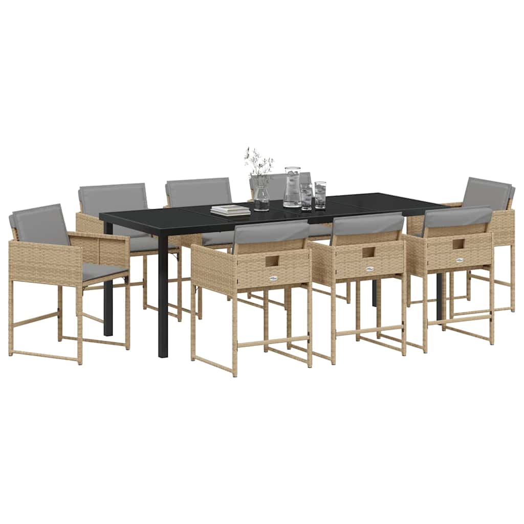 Garten Essgruppe 9 pcs Beige Poly-Rattan