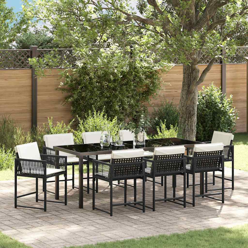 Garten Essgruppe 9 pcs Schwarz Poly-Rattan