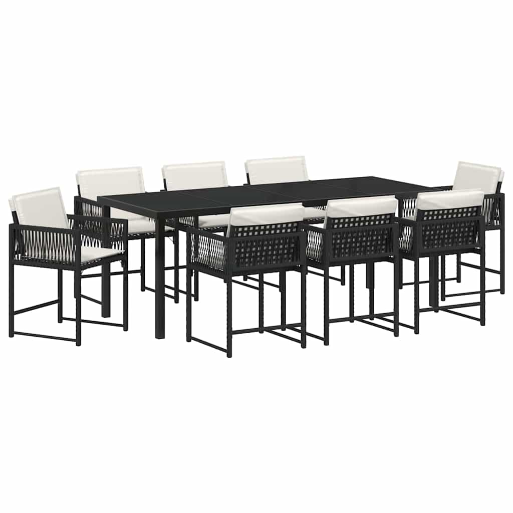 Garten Essgruppe 9 pcs Schwarz Poly-Rattan