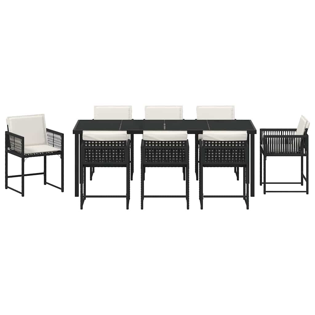 Garten Essgruppe 9 pcs Schwarz Poly-Rattan