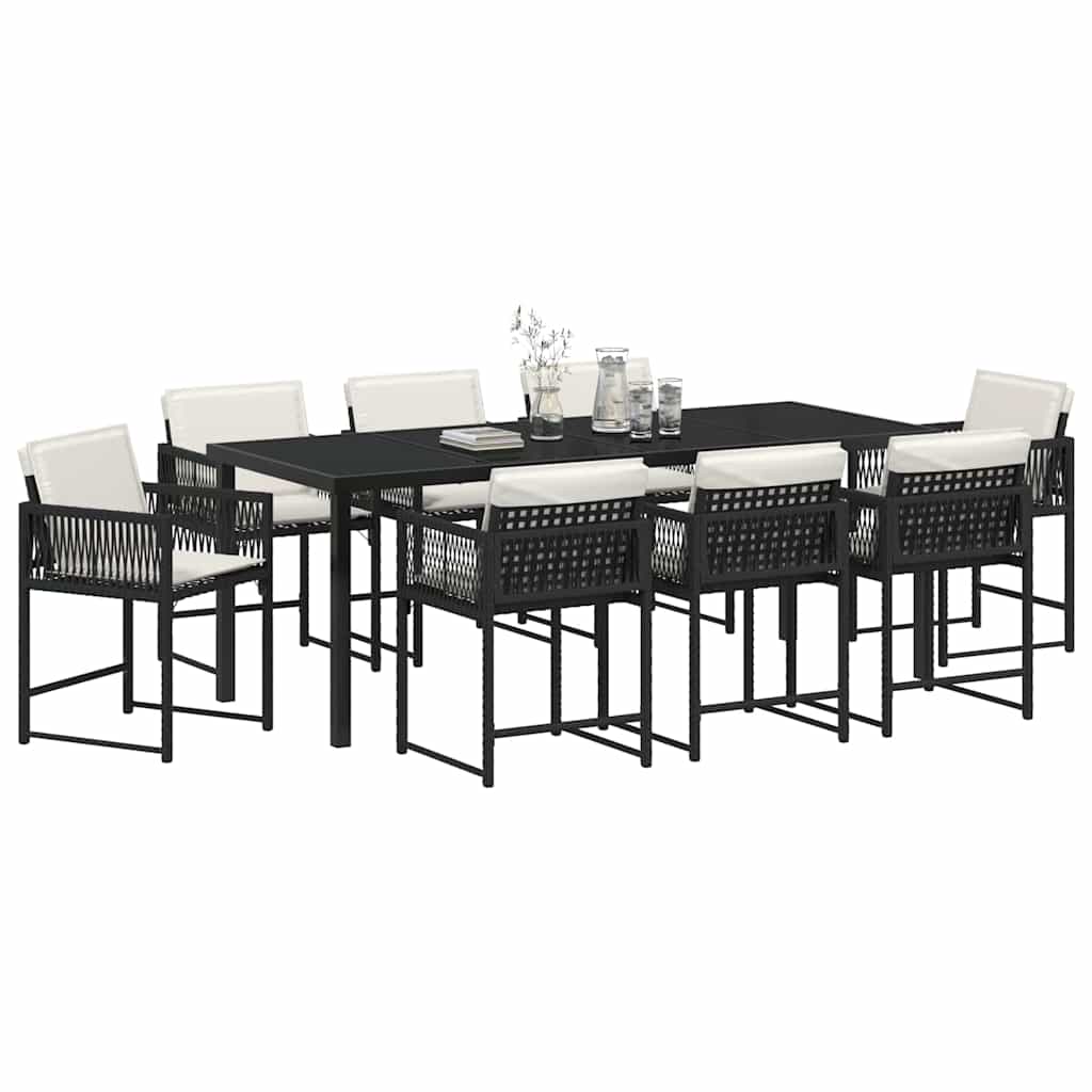 Garten Essgruppe 9 pcs Schwarz Poly-Rattan