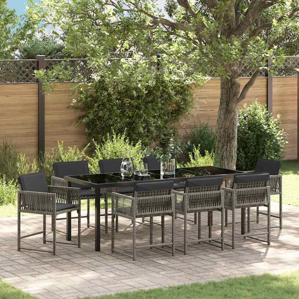 Garten Essgruppe 9 pcs Grau Poly-Rattan