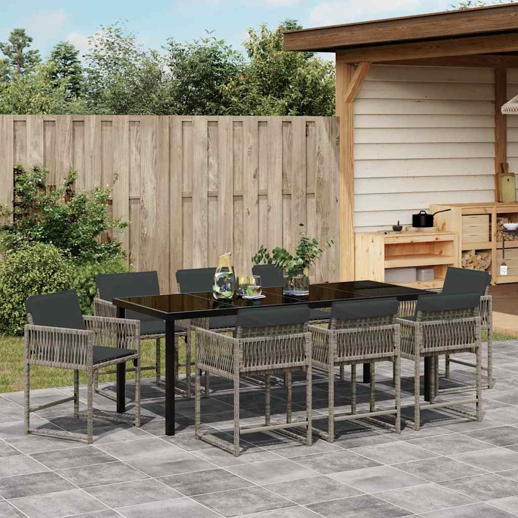 Garten Essgruppe 9 pcs Grau Poly-Rattan