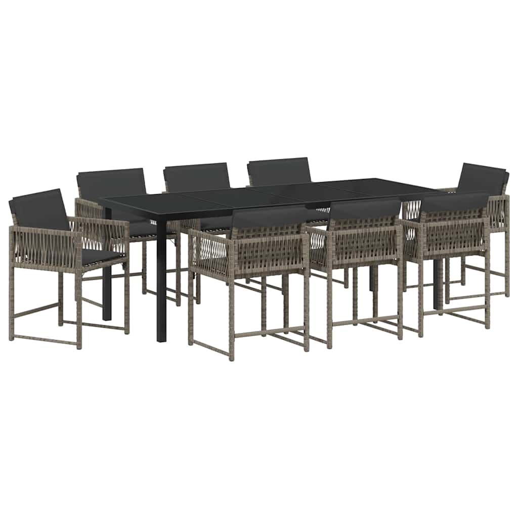 Garten Essgruppe 9 pcs Grau Poly-Rattan