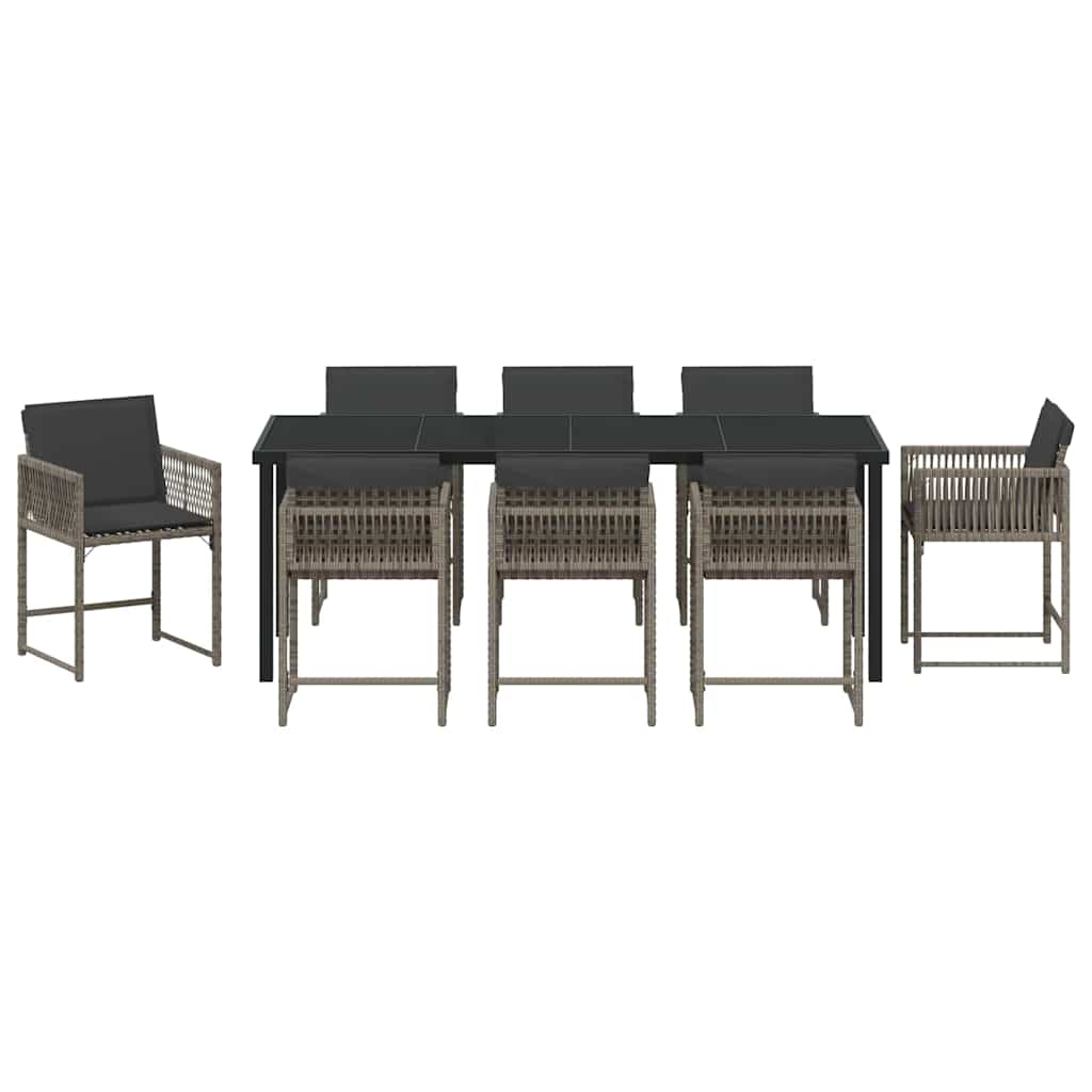 Garten Essgruppe 9 pcs Grau Poly-Rattan