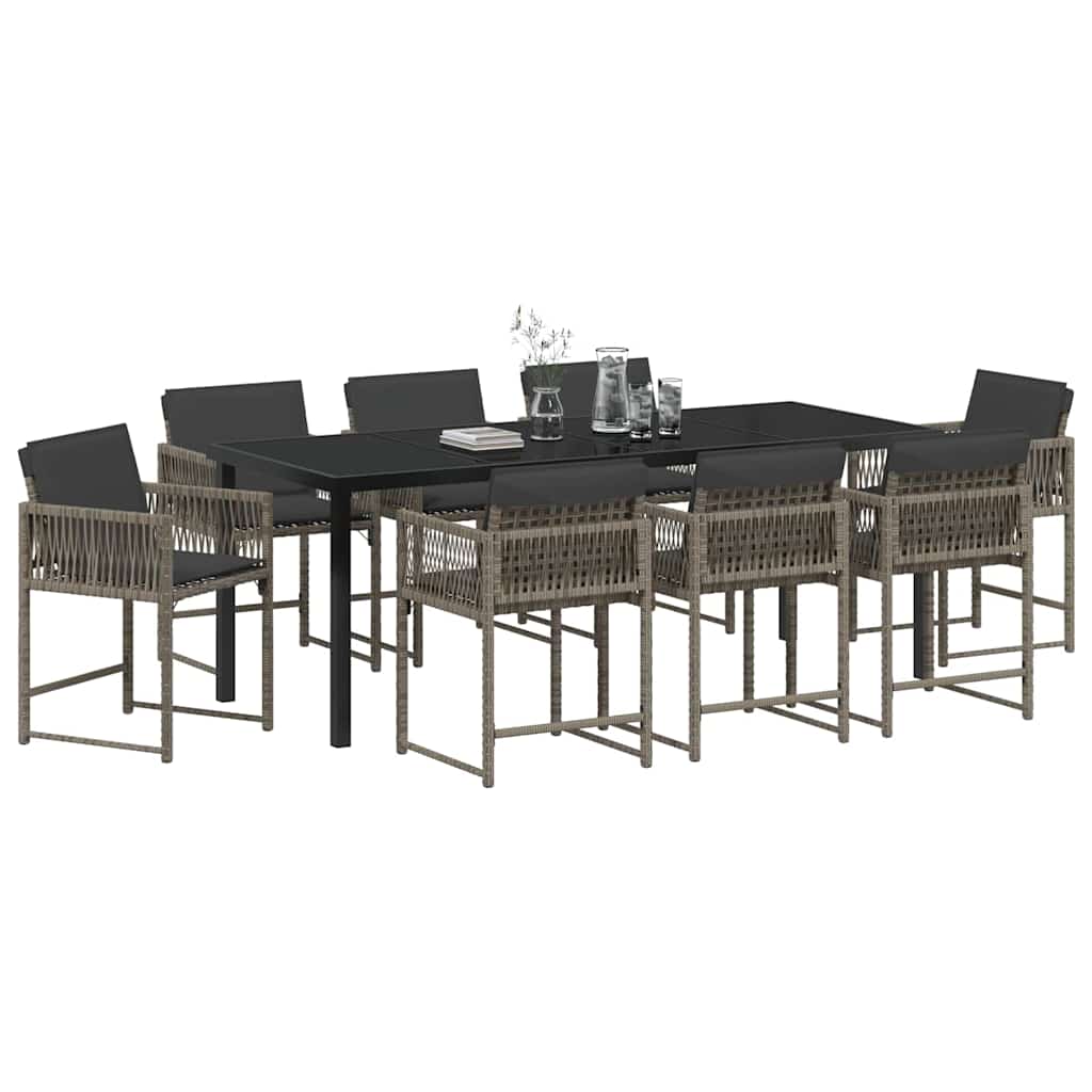 Garten Essgruppe 9 pcs Grau Poly-Rattan