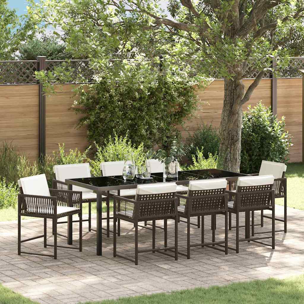 Garten Essgruppe 9 pcs Braun Poly-Rattan