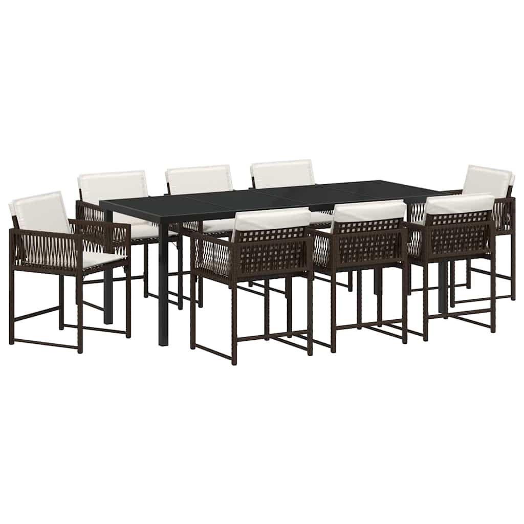 Garten Essgruppe 9 pcs Braun Poly-Rattan