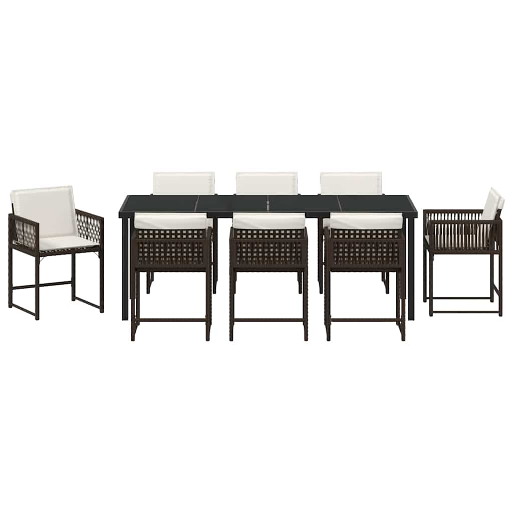 Garten Essgruppe 9 pcs Braun Poly-Rattan