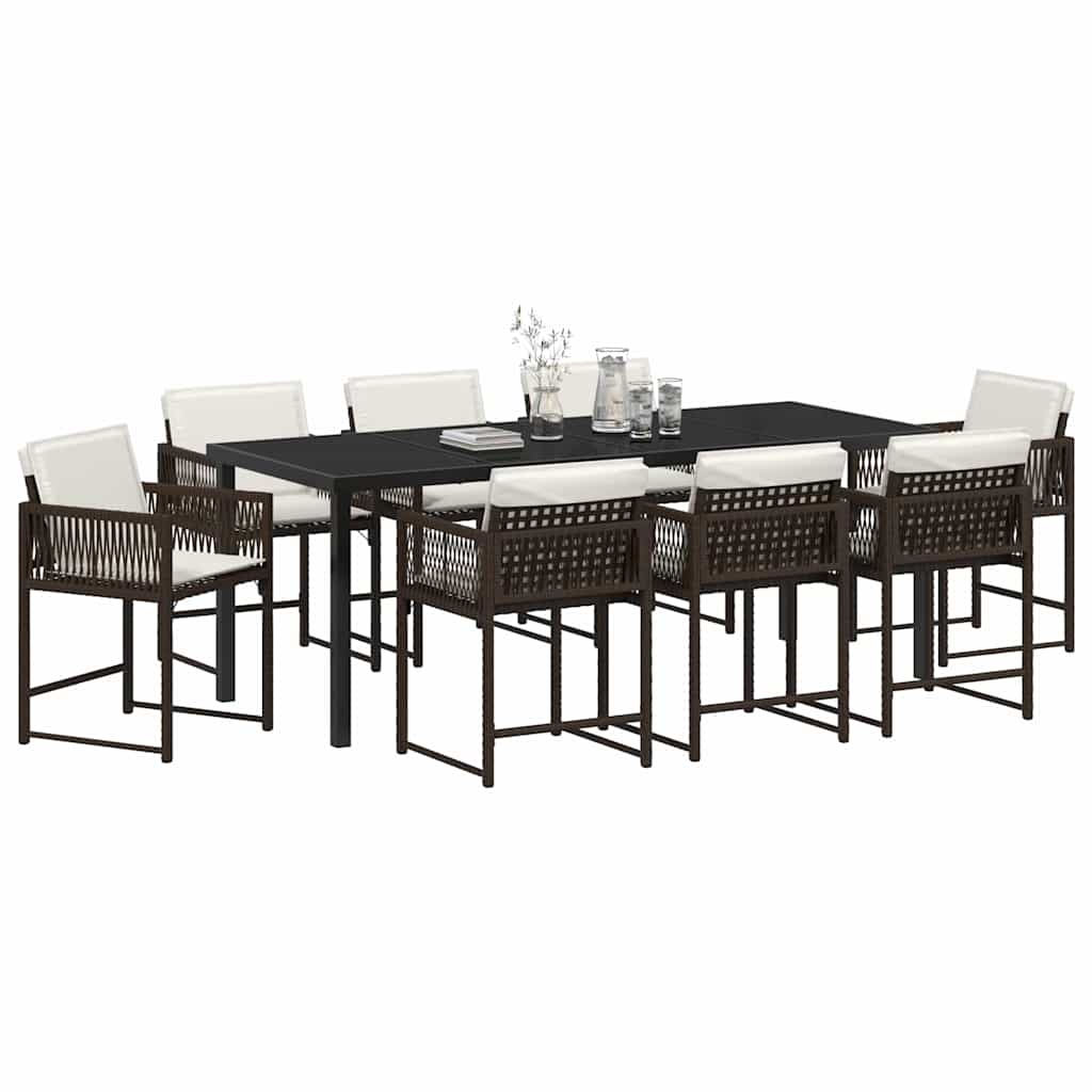 Garten Essgruppe 9 pcs Braun Poly-Rattan