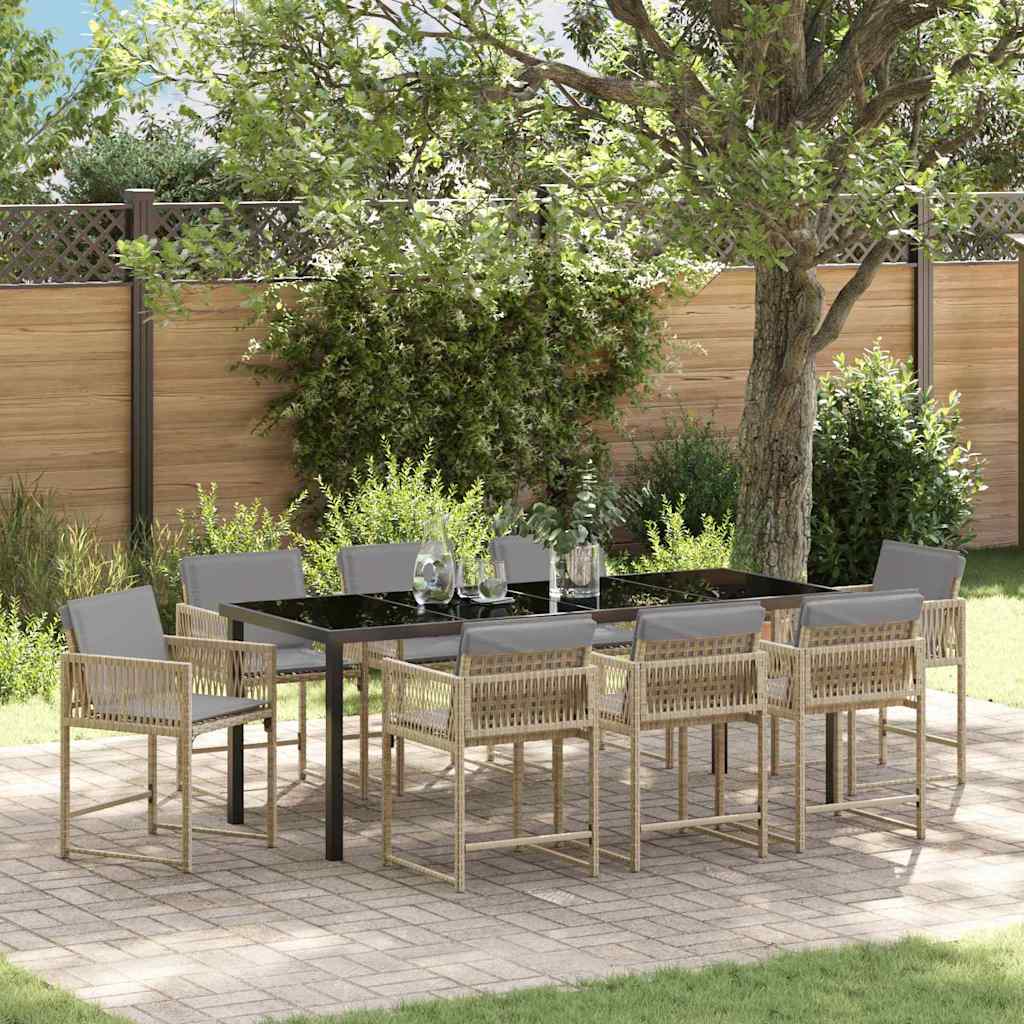 Garten Essgruppe 9 pcs Beige Poly-Rattan