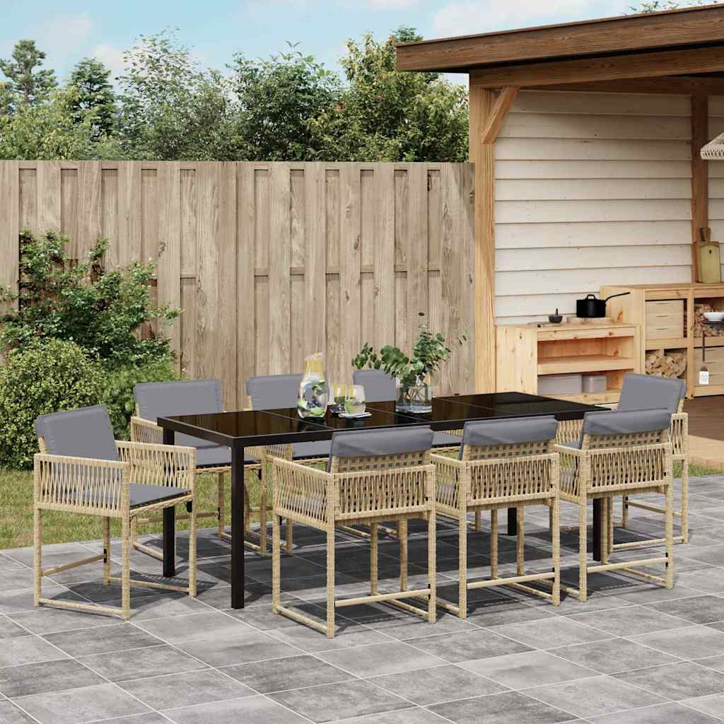 Garten Essgruppe 9 pcs Beige Poly-Rattan