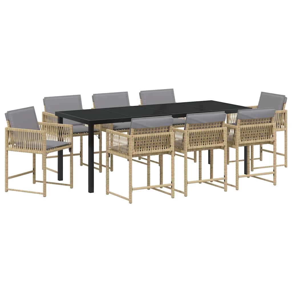 Garten Essgruppe 9 pcs Beige Poly-Rattan