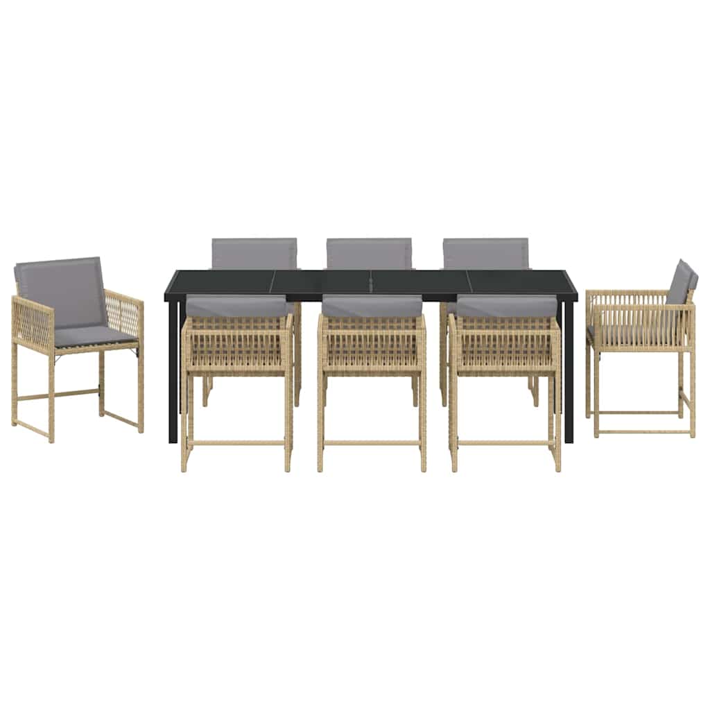 Garten Essgruppe 9 pcs Beige Poly-Rattan