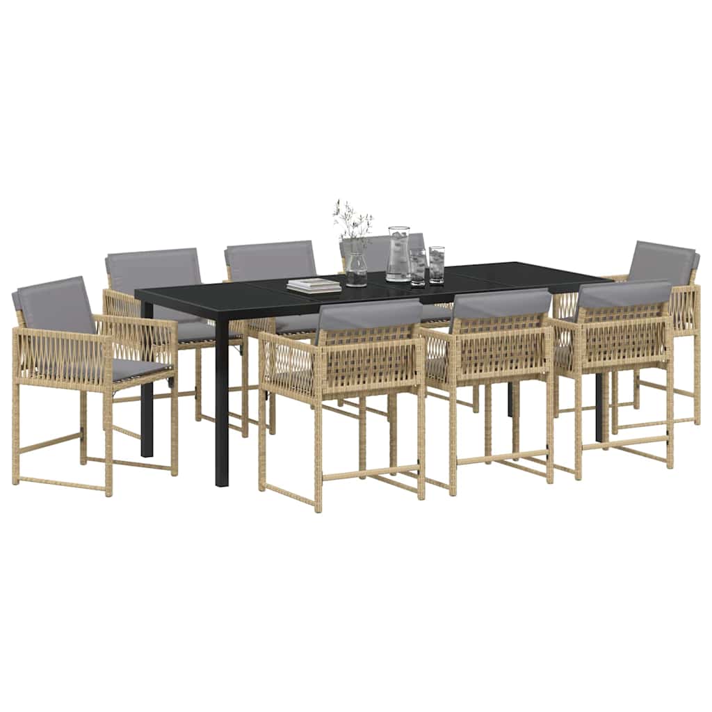Garten Essgruppe 9 pcs Beige Poly-Rattan