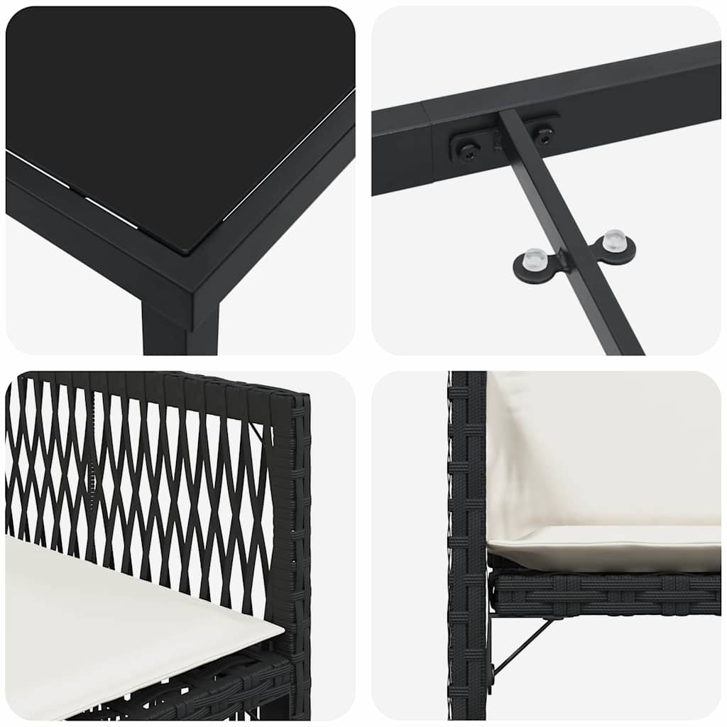 Garten Essgruppe 9 pcs Schwarz Poly-Rattan