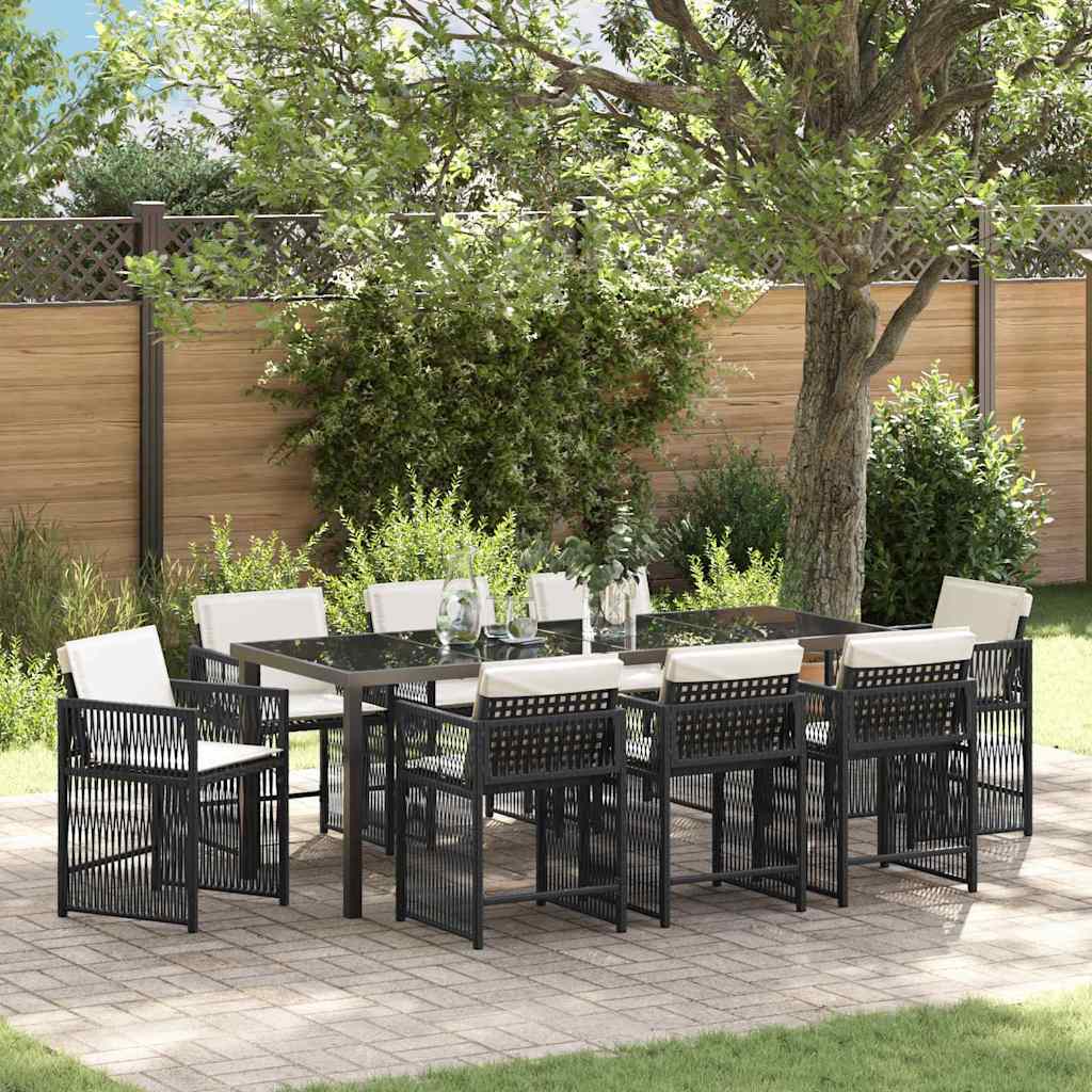 Garten Essgruppe 9 pcs Schwarz Poly-Rattan