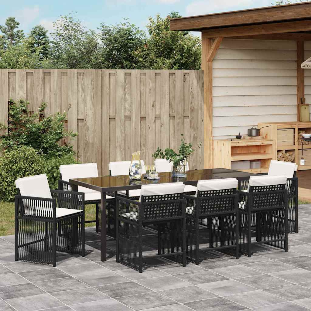 Garten Essgruppe 9 pcs Schwarz Poly-Rattan