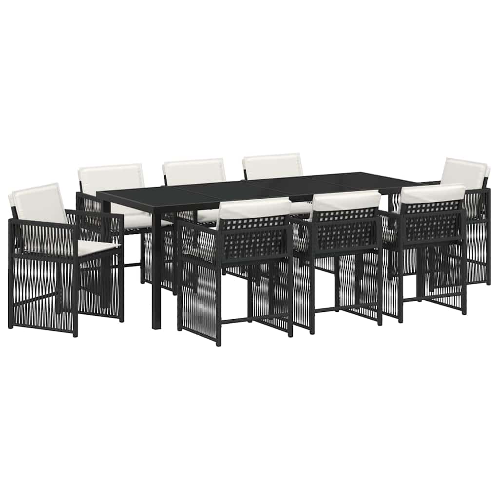 Garten Essgruppe 9 pcs Schwarz Poly-Rattan