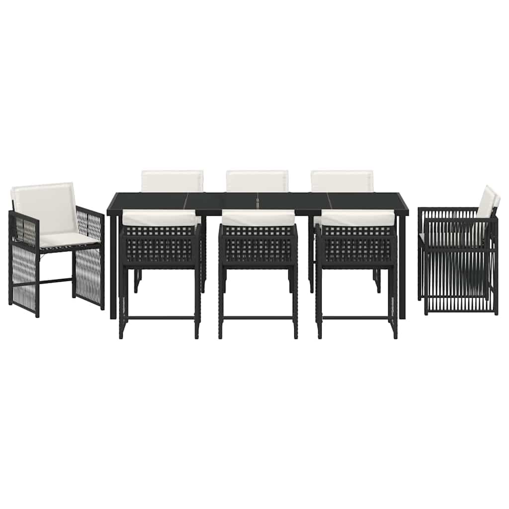 Garten Essgruppe 9 pcs Schwarz Poly-Rattan