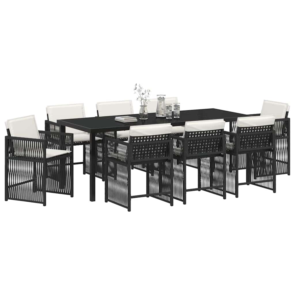 Garten Essgruppe 9 pcs Schwarz Poly-Rattan