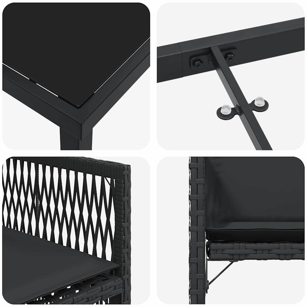 Garten Essgruppe 9 pcs Schwarz Poly-Rattan