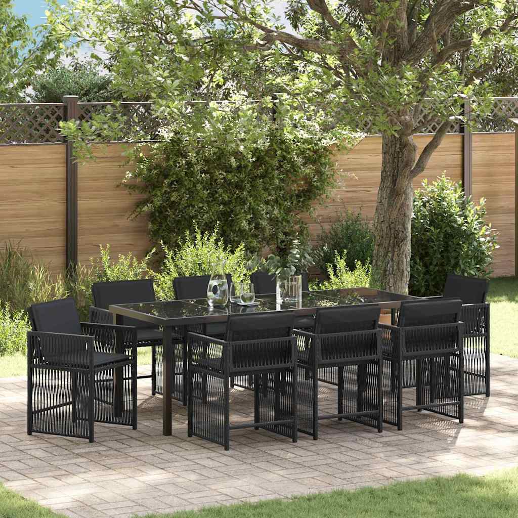 Garten Essgruppe 9 pcs Schwarz Poly-Rattan