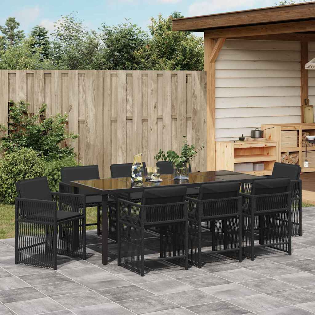 Garten Essgruppe 9 pcs Schwarz Poly-Rattan