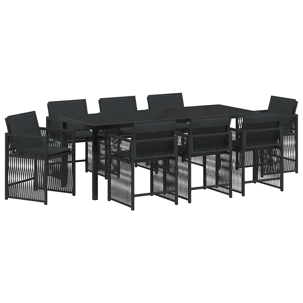 Garten Essgruppe 9 pcs Schwarz Poly-Rattan
