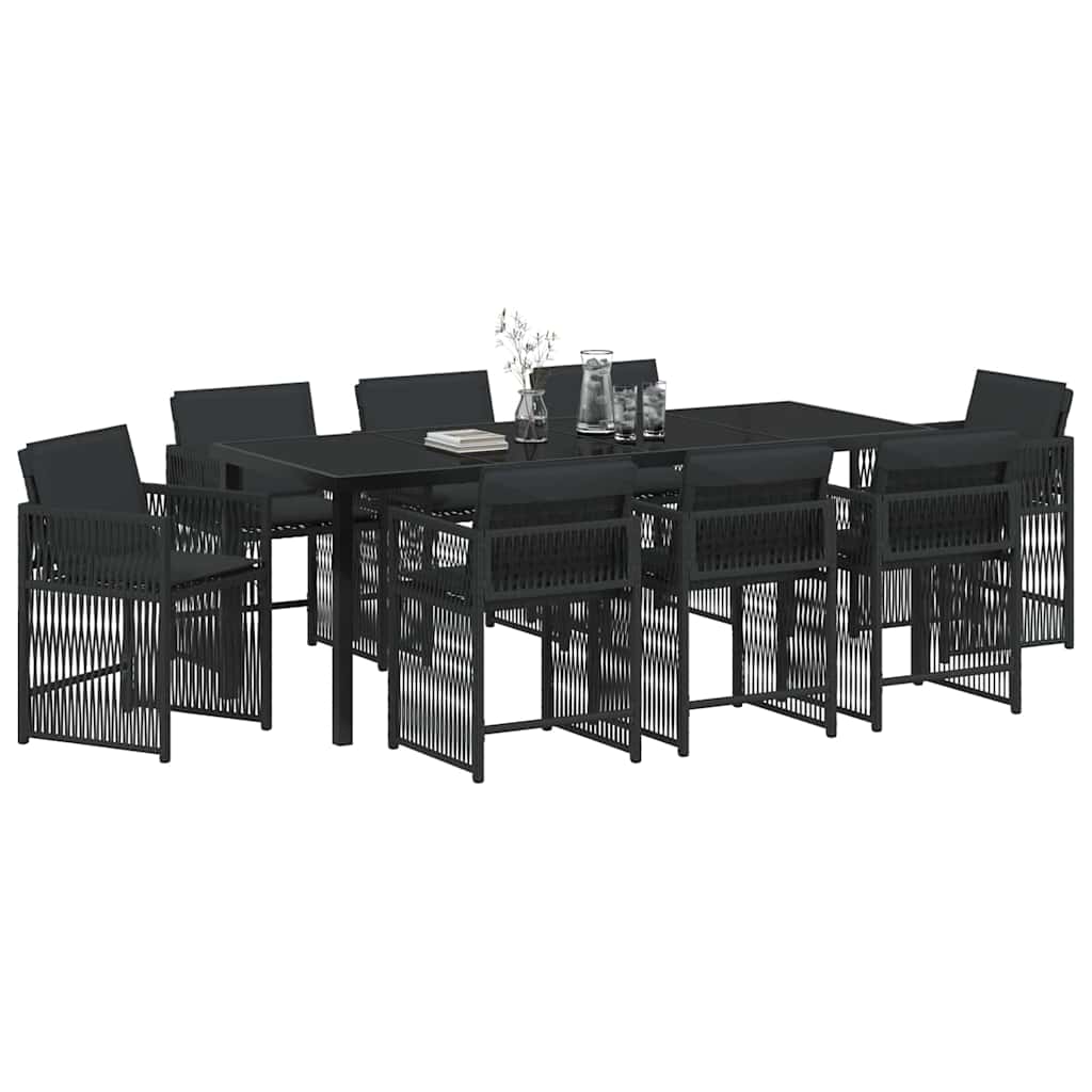 Garten Essgruppe 9 pcs Schwarz Poly-Rattan