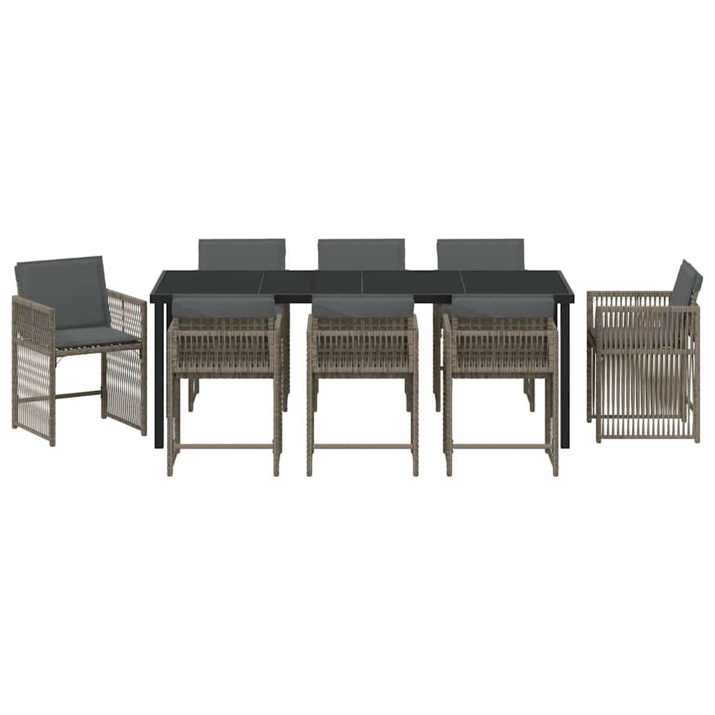 Garten Essgruppe 9 pcs Grau Poly-Rattan