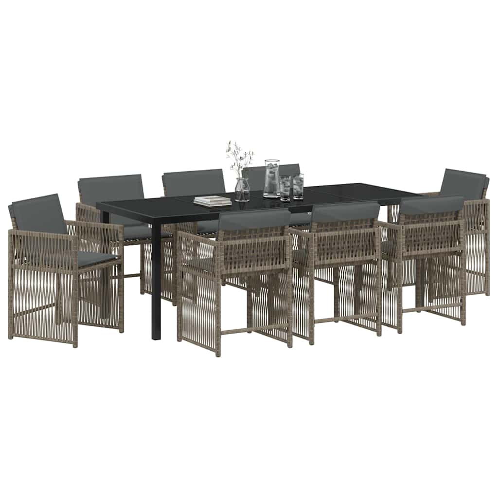 Garten Essgruppe 9 pcs Grau Poly-Rattan