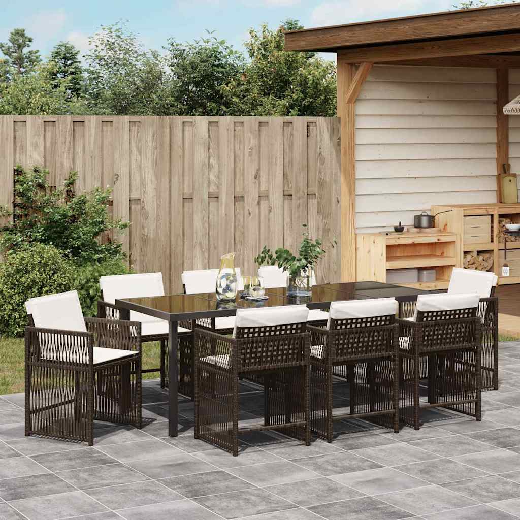 Garten Essgruppe 9 pcs Braun Poly-Rattan
