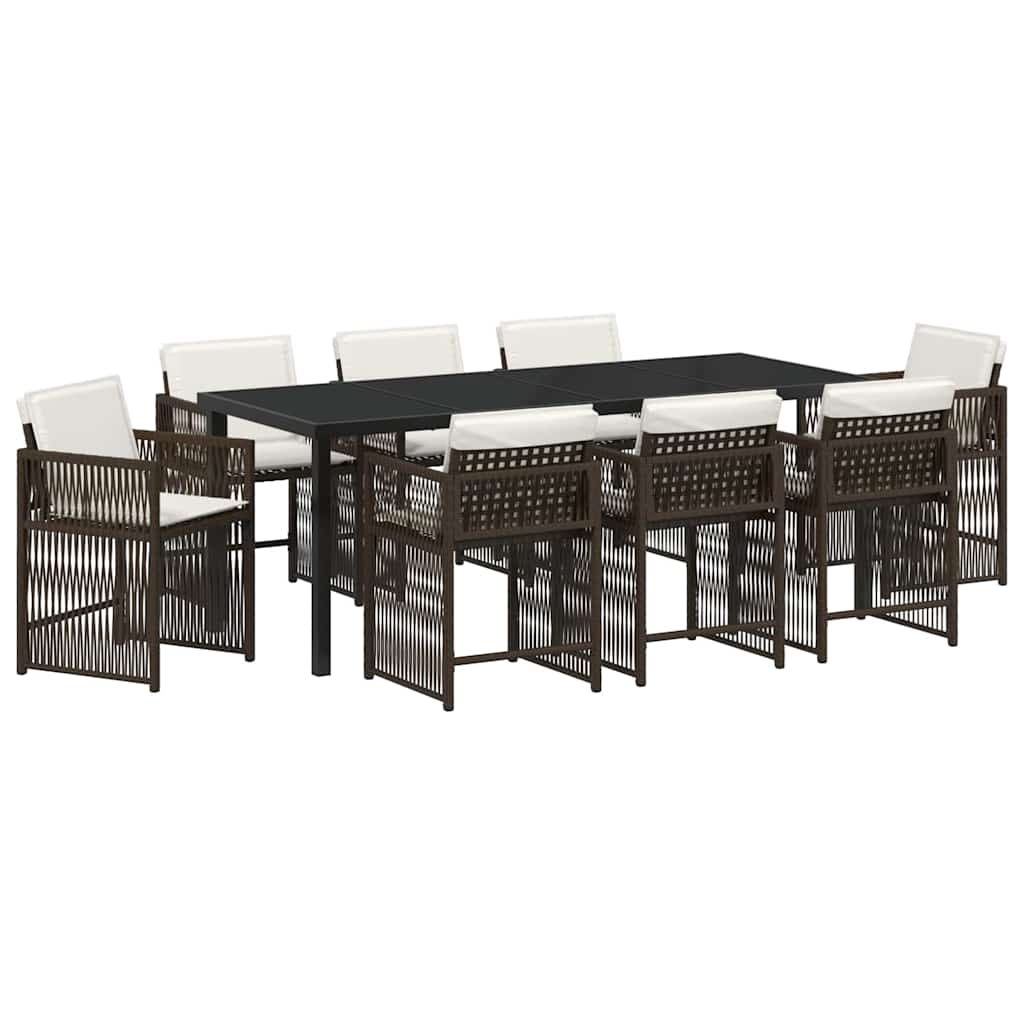Garten Essgruppe 9 pcs Braun Poly-Rattan