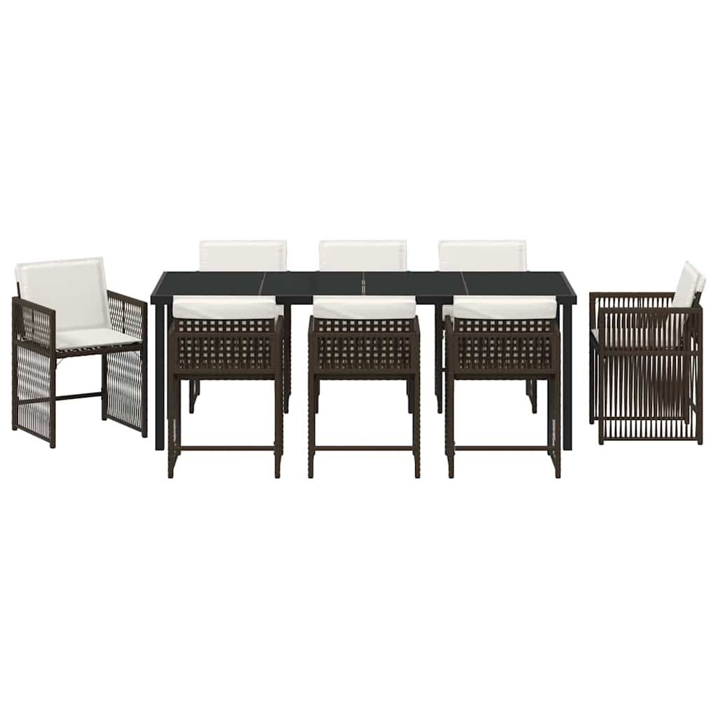 Garten Essgruppe 9 pcs Braun Poly-Rattan